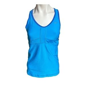 Nike Dri Fit Dedication Tank Top Blue Shelf Bra Support Racer Back Women M